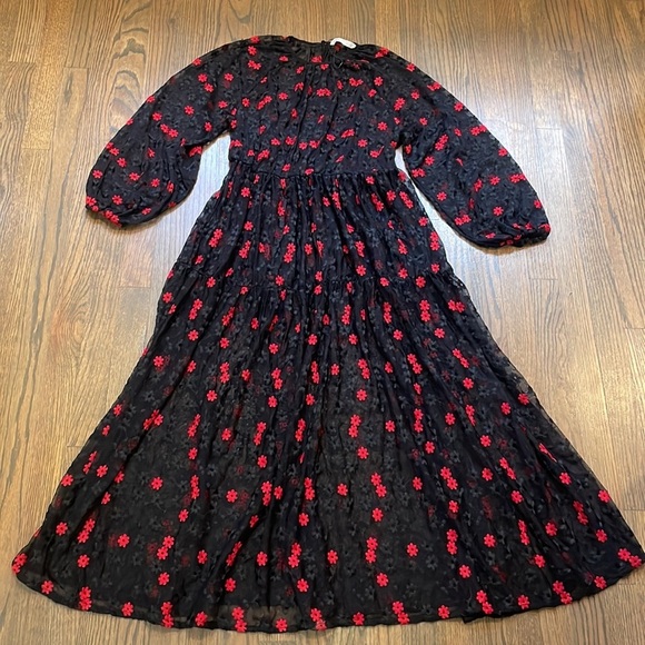 NEW Zara Oversized Floral Embroidered Sheer Dress Black Red Bloggers Favorite - Picture 4 of 13